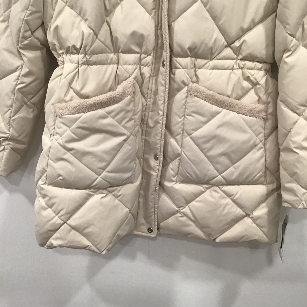 Lauren Ralph Lauren Quilted Puffer Coat Women Large Cream Good Hooded Parka New - Picture 10 of 16